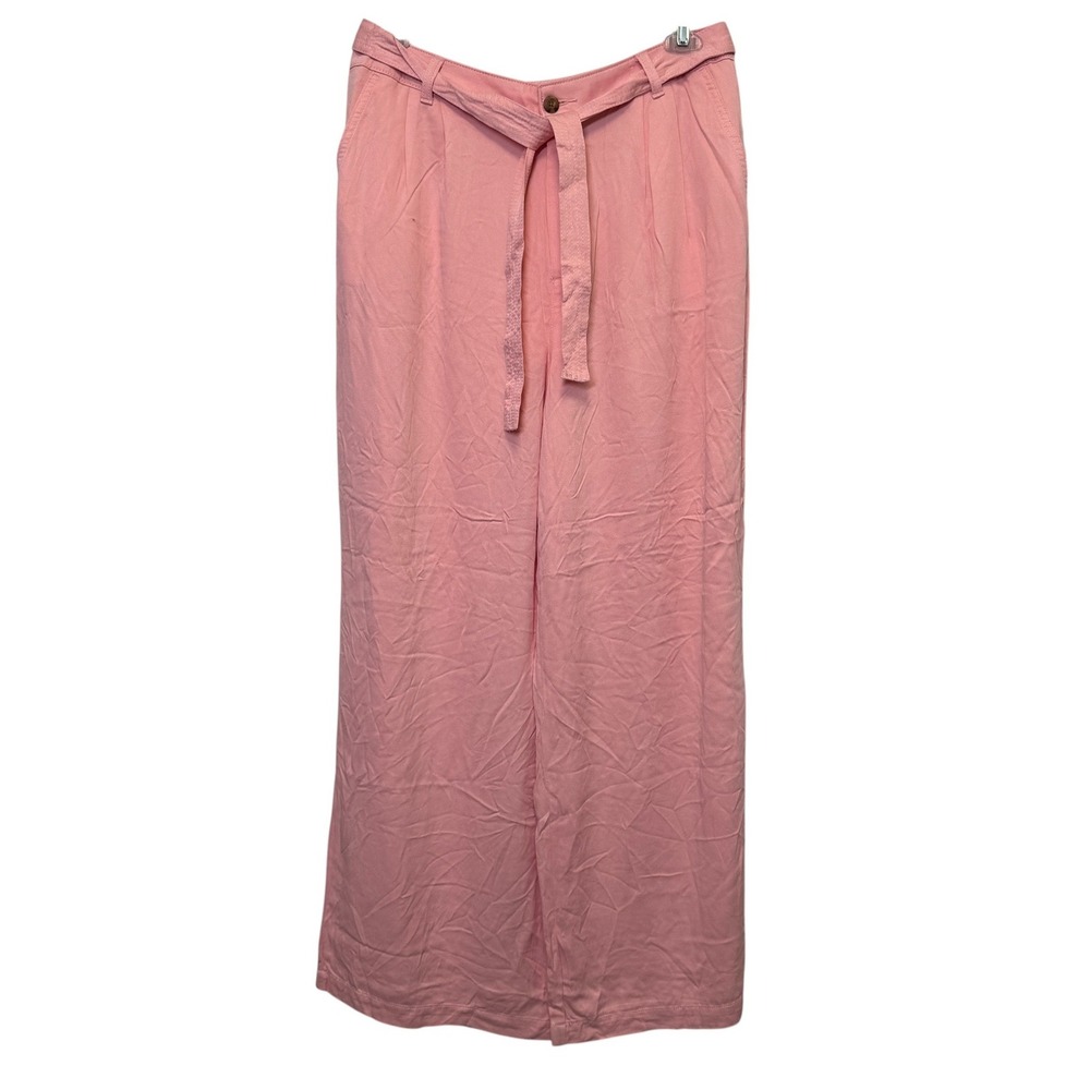 a.n.a Womens Wide Leg Pants 12 Pink High Rise Belted Pleated Coastal Barbiecore